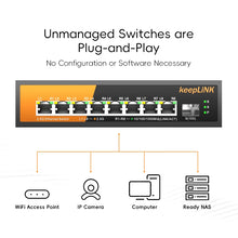 Load image into Gallery viewer, KeepLiNK 9-Port Multi-Gigabit Ethernet Switch 8-2.5Gb PoE Ports and 1-10Gb SFP Uplink Unmanaged Plug and Play KP-9000-9XHP-X-AC
