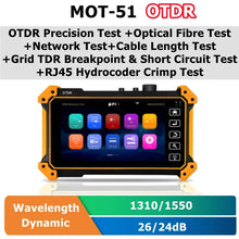 Load image into Gallery viewer, MOT-51 Mini OTDR Active Fiber Live Test 1550nm 1610nm 24/26/28dB Optical Reflectometer Touch Screen OPM OLS VFL Tester OTDR
