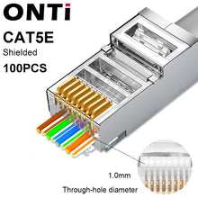 Load image into Gallery viewer, ONTi RJ45 Pass Through Crimper Tool and Rj45 Connector, Ethernet Crimper Crimping Tool Wire Stripper Cutter for Cat6a Cat5
