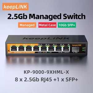 KeepLiNK 2.5Gb Managed Switch with 8-port 2.5Gb Ethernet 1-port 10G SFP+, 8 ports multi-gig 1G/2.5G, 60Gbps, KP-9000-9XHML-X