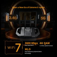 Load image into Gallery viewer, TUF Gaming BE3600 Dual Band WiFi 7 Gaming Router, Powerful SoC, Ultra-high Speed, AiMesh for Mesh WiFi AiProtection Pro Network Security
