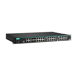 MOXA 4*4G Port Gigabit Modular Managed Ethernet switch, 8*10/100BaseT(X) ports 4*10/100/1000BaseT(X) or 100/1000BaseSFP combo, 2*PoE