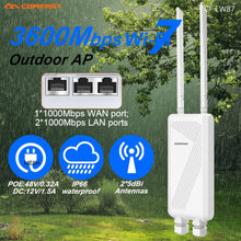 Load image into Gallery viewer, COMFAST 3600Mbps WiFi 7 Outdoor WiFi AP 2.4G/5.8G 3*5dBi Antennas Router 48V POE/12V DC Powered IP66
