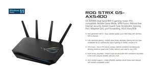 Asus ROG STRIX GS-AX5400 Dual-band WiFi 6 Gaming Router, AX5400 160 MHz Wi-Fi 6 Channels, PS5, Mobile Game Mode, VPN