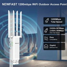 Load image into Gallery viewer, NEWFAST 1200Mbps WiFi Repeater Outdoor Access Point 2.4G/5.8G Wireless Router/AP Long Range Wifi Extenders 3 Gigabit Ports EU/US
