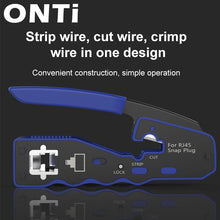 Load image into Gallery viewer, ONTi RJ45 Pass Through Crimper Tool and Rj45 Connector, Ethernet Crimper Crimping Tool Wire Stripper Cutter for Cat6a Cat5
