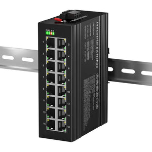 Bullscom Industrial 16-Port 10/100/1000BaseT(X) RJ45 Ethernet Switch, Rugged Metal Housing, DIN-Rail Mount, Wide Temperature Range