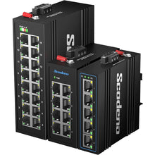 Load image into Gallery viewer, Scodeno Industrial Etherent Switch Unmanaged IP40 DIN-Rail DC12~58V input Voltage, 1G switching, Fanless, XPTN-9000-45-5TXm
