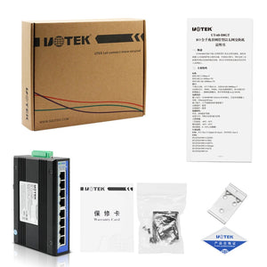 UOTEK Unmanaged 8Port x10/100/1000Base RJ45 Network Industrial Gigabit Ethernet Switch DIN-rail Installation 1000M DC12-48V UT-60-D8GT