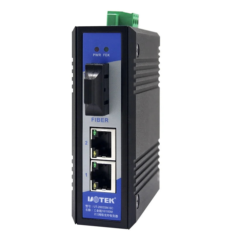 UOTEK UT-2602 10/100M 1 Optical Fiber 2 RJ45 Ports Industrial Ethernet Unmanaged Switch, 1x100Base-FX optical fiber, 2x10/100Base-T(X)