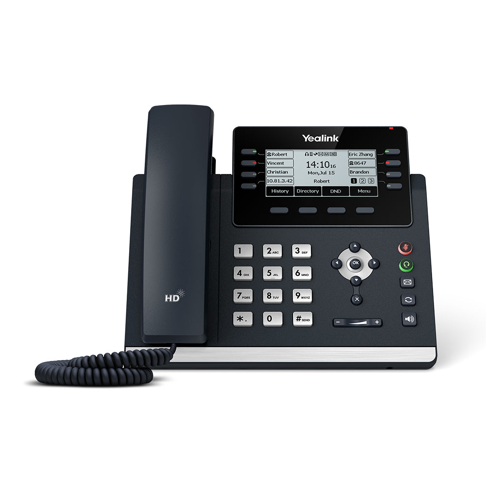 Yealink T43U Advanced Gigabit IP Phone with Dual USB Ports, 2 x Ethernet ports 10/100/1000 PoE support, 12 x SIP accounts, 8 x Line keys, Includes PSU