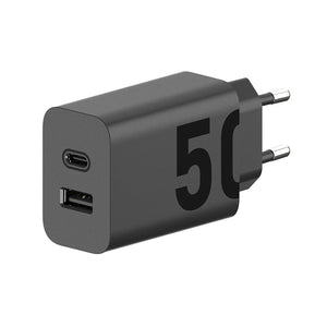 Motorola TurboPower 50W Dual USB-C and USB-A Charger with USB-C Cable (Black) SJMC502, Compact and Powerful Dual Port chargin