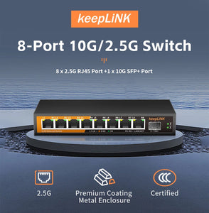 KeepLiNK 2.5Gb Managed Switch with 8-port 2.5Gb Ethernet 1-port 10G SFP+, 8 ports multi-gig 1G/2.5G, 60Gbps, KP-9000-9XHML-X