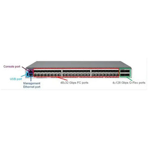 Brocade G720 64 port switch, 56 port activation, incl. 56 Brocade 32Gb/s multi-mode modules, port side exhaust G720 BR-G720-56-32G-R