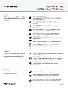 NETGEAR RAXE300 AXE7800 Nighthawk 8-Stream Tri-Band WiFi 6E Router 7.8Gbps Speed 2,500 Sq.Ft Armor & Smart Parental Controls