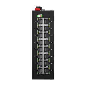 Bullscom Industrial 16-Port 10/100/1000BaseT(X) RJ45 Ethernet Switch, Rugged Metal Housing, DIN-Rail Mount, Wide Temperature Range