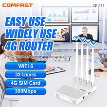 Load image into Gallery viewer, COMFAST AX300 4G LTE Modem with SIM Card WiFi6 2.4G Outdoor Portable Wireless Router ASR1803S Chip 4 Antennas
