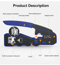 Load image into Gallery viewer, ONTi RJ45 Pass Through Crimper Tool and Rj45 Connector, Ethernet Crimper Crimping Tool Wire Stripper Cutter for Cat6a Cat5
