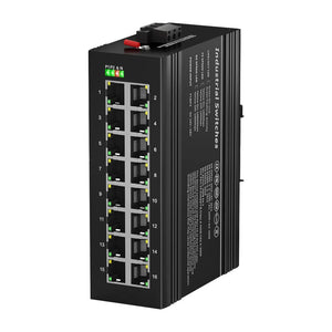 Bullscom Industrial 16-Port 10/100/1000BaseT(X) RJ45 Ethernet Switch, Rugged Metal Housing, DIN-Rail Mount, Wide Temperature Range