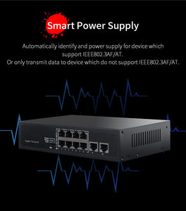 Comfast 10 ports 10/100/1000 Gigabit Ethernet Network POE Switch with 48V Power Supply 16Gbps switching capacity CF-SG181P