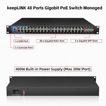 Load image into Gallery viewer, keepLiNK KP-9000-54XGPM-X6-ACR 54Port Gigabit Managed Network Switch with 48*PoE+ Ports 6*10G SFP+ Uplink 400W 216G Switching
