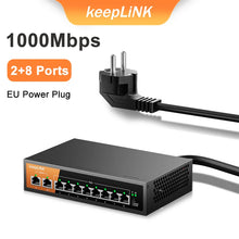 Load image into Gallery viewer, KeepLiNK 10-Port Gigabit Switch with 8-PoE and 2-RJ45 for Uplink Unmanaged Plug and Play 14.88Mpps Forwarding KP-9000-208GP
