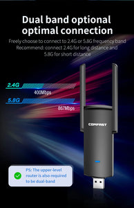 COMFAST Drive Free Gigabit Adapter 2.4G 5G Dual Band Network Card Support WPA3 MU-MIMO Wireless Dongle for Win 7/8/10/11