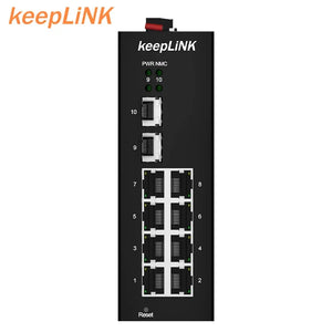 keepLiNK 10/100/1000m 10 Ports Managed PoE Industrial Ethernet Switch IP40 2 Fiber Ports 8 RJ45 Port Network Switch for CCTV Camera