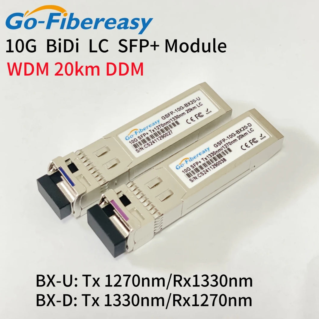 SFP 10Gb BiDi LC WDM Transceiver Module 20km 10Gbase-BX Tx1270/Rx1330nm SFP Optical Module Compatible with Cisco,Miktotik,HP