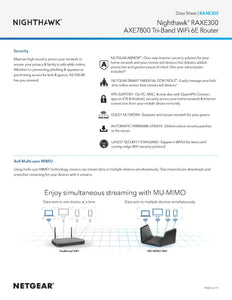 NETGEAR RAXE300 AXE7800 Nighthawk 8-Stream Tri-Band WiFi 6E Router 7.8Gbps Speed 2,500 Sq.Ft Armor & Smart Parental Controls