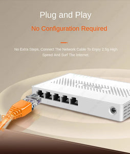 Tenda 2.5GbE Ethernet Switch 2.5GBASE-T 5 Port 2.5G RJ45 Fanless Plug and Play Network Switch Desktop Hub Internet Splitter