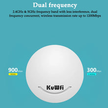 Load image into Gallery viewer, KuWFi Ceiling AP WiFi Router 1200Mbps WiFi Extender 11ac 2.4G&amp;5.8G Ceiling-mounted POE Adapter Wireless Access Point
