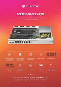 Mikrotik CCR2216-1G-12XS-2XQ Cloud Core Router Switch, with 100 Gigabit L3 Hardware, 16-core CPU, 16 GB RAM 2xM.2, 10/100/1000Mbps