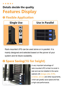 CW UPS 3kva 2400w Single Phase Online Network Ups for Data Center Rack Mounted Ups For Server Rack 410*438*88mm, 14.2kg