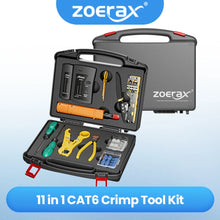 Load image into Gallery viewer, ZoeRax Network Tool Kit, RJ45 Crimp Tool kit Pass Through Crimper RJ45 Crimping Tool, Cable Tester, Punch Down Tool, Stripper
