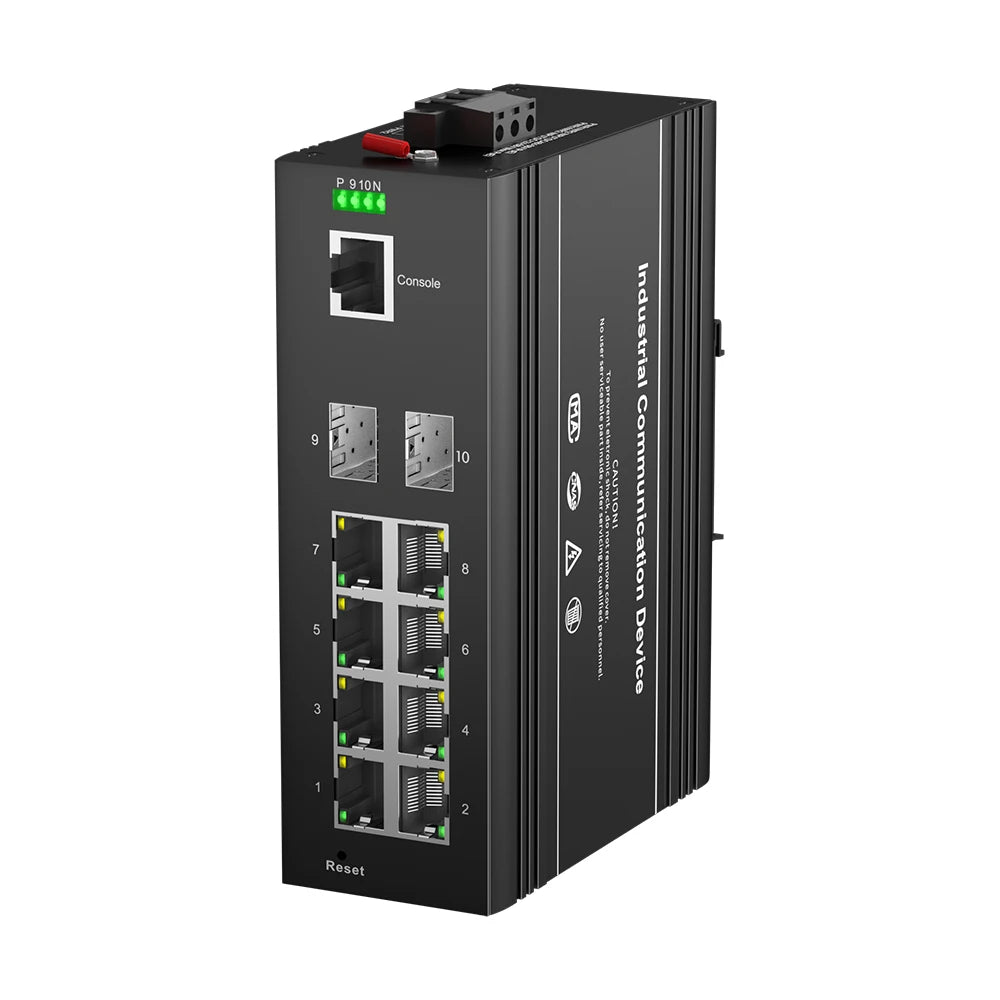 Bullscom Industrial 8-Port Gigabit PoE+ Switch 240W Budget, 2 SFP Managed DIN-Rail IP40 -40°C to 75°C, IEEE802.3af/at