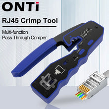 Load image into Gallery viewer, ONTi RJ45 Cat7/6/6A/5E Connector, RJ45 Crimper Tool Pass Through Crimp with Replacement Blade Ethernet Cable Stripper
