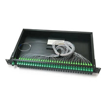 Load image into Gallery viewer, Fiber Optic Equipment 1x64 1U Size Rack Mount PLC Splitter SC APC Black Aluminium Box for ODF Data Center, Dimensions: 44x482.6x250mm
