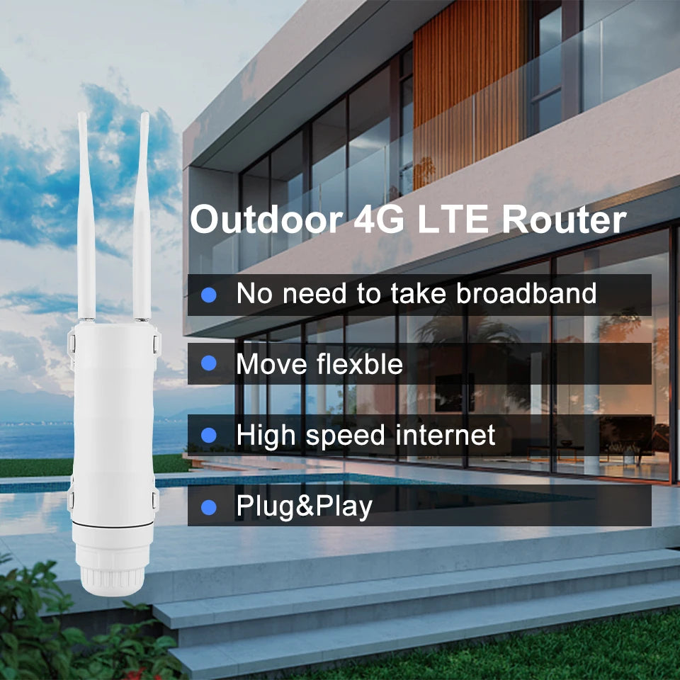 KuWFi 4G Outdoor WIFI Router 300Mbps Waterproof 4G SIM Card Router Wide Range Wireless Internet Hotspot Wifi Support 64 Users