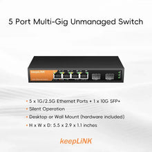 Load image into Gallery viewer, KeepLiNK 6-Port Multi-Gigabit Switch with 4-port 2.5Gb RJ45 and 2-port 10G SFP+ Unmanaged Plug and Play KP-9000-6XH-X2
