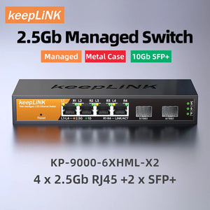 KeepLINK 6-Port Multi-Gigabit Managed Switch with 4x 2.5Gb RJ45 and 2x 10G SFP+ ports, 60Gbps switching, KP-9000-6XHML-X2