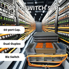 Load image into Gallery viewer, Brocade G720 series 64 port switch, 56 port activation, including 56 Brocade 64Gb/s shortwave multi-mode modules, port side intake
