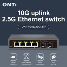 Load image into Gallery viewer, ONTi 2.5GbE Switch 2.5GBASE-T 4 Port 2.5G RJ45 with 2 Port 10G SFP+ Fanless Plug&amp;Play Network Switch Desktop Wall Mounted ONT-FG5324DG-2TF
