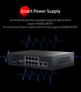 COMFAST 10-Port Gigabit POE Network Switch 48V Supply  Ethernet Switch ethernet 10*10/100/1000Mbps RJ45Port 1000M 802.11af/at SG181P