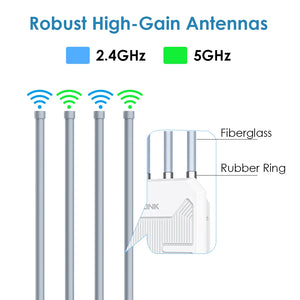 Wavlink WiFi Extender AX3000 WiFi6 Wireless Outdoor Access Point IP67 Weatherproof WiFi Repeater 300m 2.4/5.8GHz 3000Mbps WiFi AP