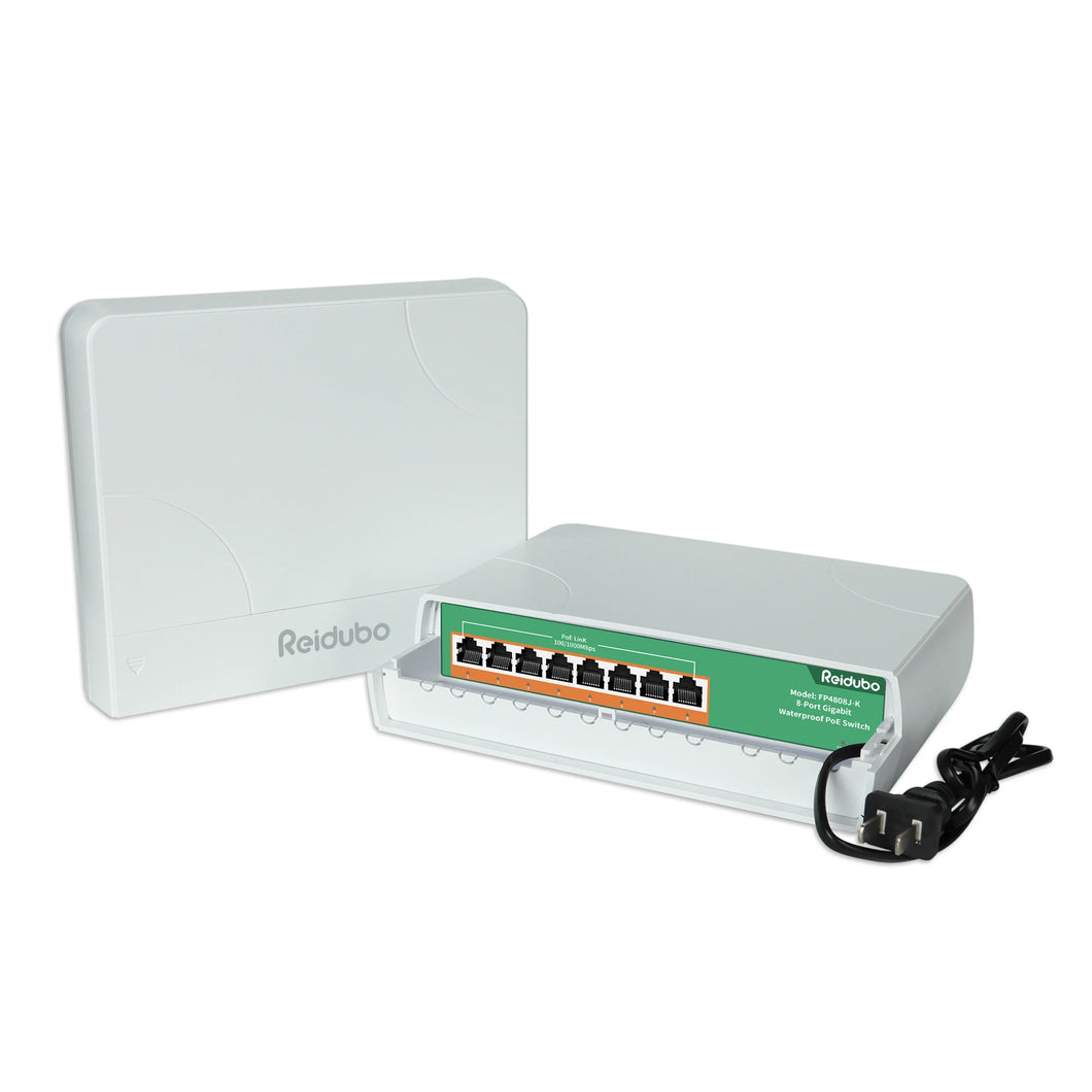 REIDUBO Outdoor 8 Port Gigabit PoE Switch, Waterproof, IEEE802.3af/at Unmanaged Network Switch 120W, Plug & Play (Only US Plug)