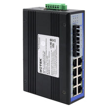 Load image into Gallery viewer, UOTEK 10 Ports Gigabit Managed POE Industrial Ethernet Switch IEEE802.3af/at Compatible 48VDC Voltage Input UT-6410GM-8GT2GSC-POE

