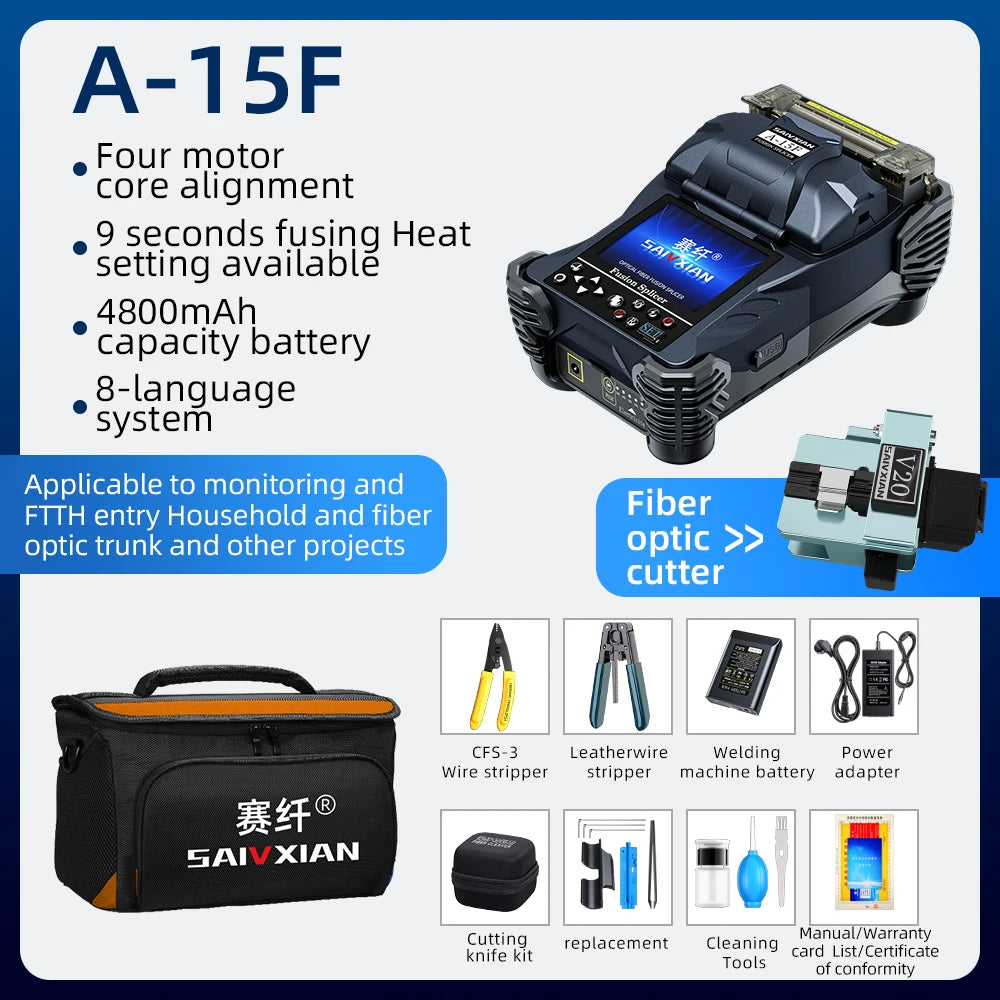 Fiber Optic Fusion Splicer Full set Hot Melt Machine Fully Automatic Fusion Splicer Fiber Optic Cable Trunk Wire Jumper A-87S