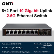 Load image into Gallery viewer, ONTi 2.5GbE Unmanaged Ethernet Switch 8 Port 2.5GBASE-T Network Switch with 10G SFP+ Port Plug and Play Fanless Homelab Switch
