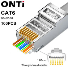 Load image into Gallery viewer, ONTi RJ45 Pass Through Crimper Tool and Rj45 Connector, Ethernet Crimper Crimping Tool Wire Stripper Cutter for Cat6a Cat5
